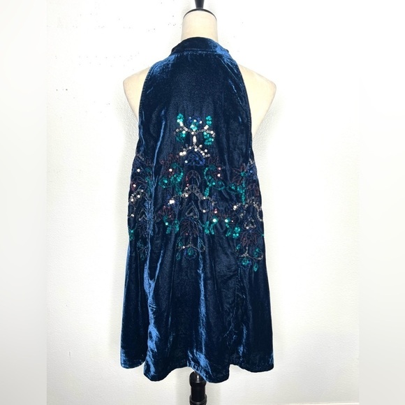 FREE PEOPLE Jills Velvet Sequin Swing Dress Mini Navy High Neck Size XS - Picture 6 of 13